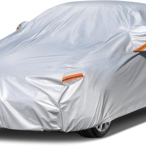 Kayme 6 Layers Car Cover Waterproof All Weather for Automobiles, Outdoor Full Cover Rain Sun UV Protection with Zipper Cotton, Size A2 3XL Universal Fit for Sedan (186-193 inch)