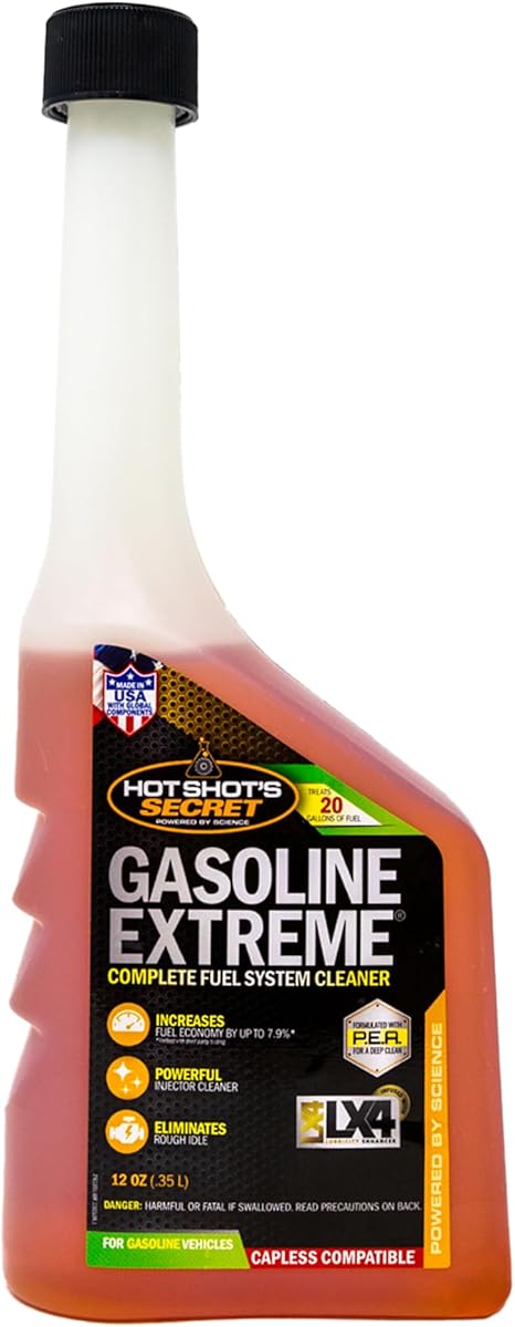 Hot Shot's Secret Gasoline Extreme 12 Oz, Concentrated Fuel System Cleaner, Fuel Additive for Gasoline Engines, Fuel Injector Cleaner - Increases Fuel Economy & Restores Engine Performance