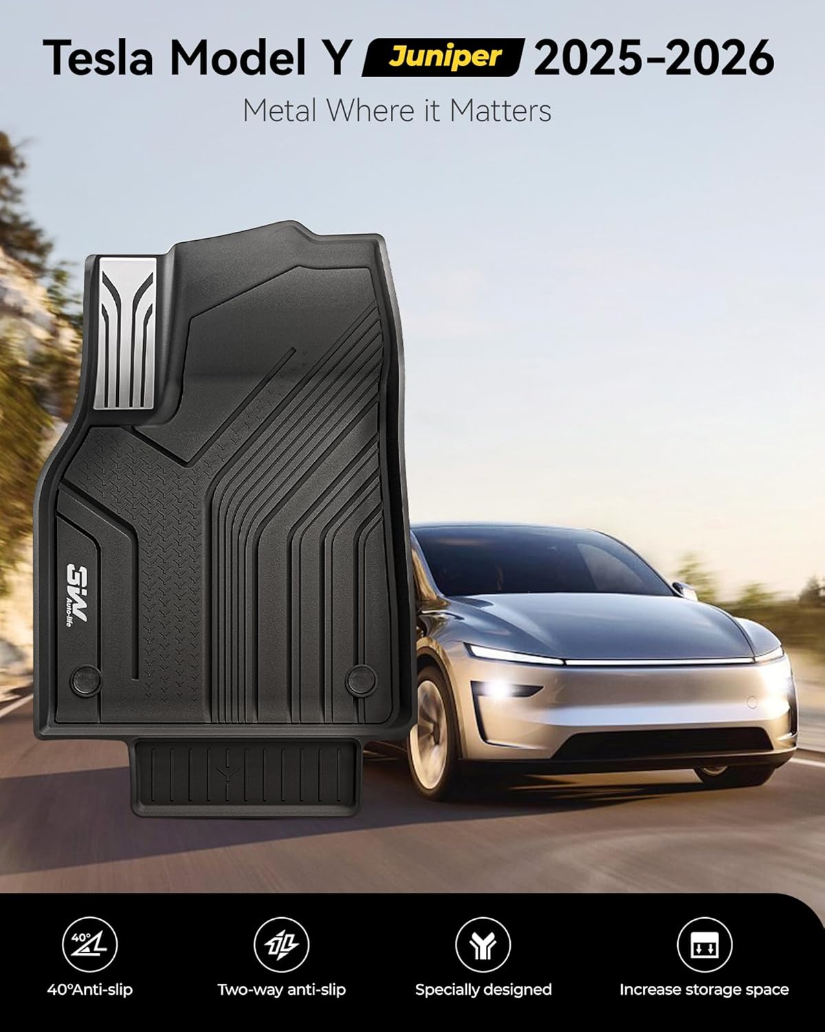 3W Tesla New Model Y Juniper Floor Mats and Cargo Liners, TPE Full Set Floor Liner for New Model Y 2025 2026, Cargo Mats and Seat Back Cover Protector, Car Mats for Tesla Accseeories, Black